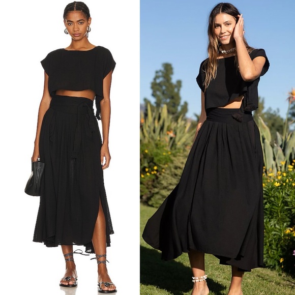 Free People Black Midi Skirt and Top Set
